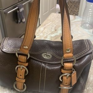 Brown and camel leather Coach satchel